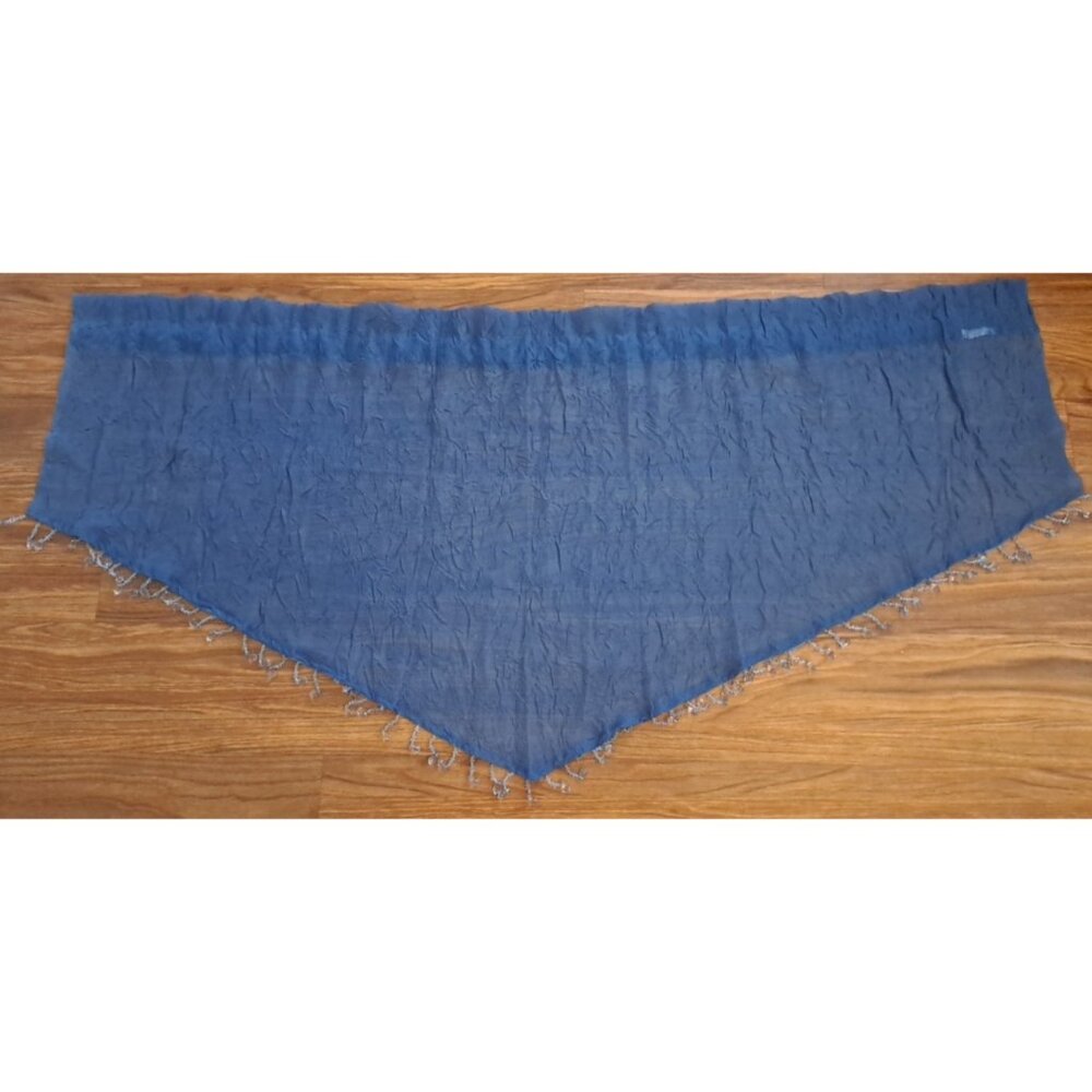 Sheer Beaded Triangle Valance Swag Blue Crepe Boho Cottage Modern 24x54